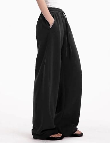 FACDIBY Womens Barrel Sweatpants Fleece Lined Wide Leg Sweat Pants Cotton Elastic Waisted Trousers with Pockets thumbnail 4