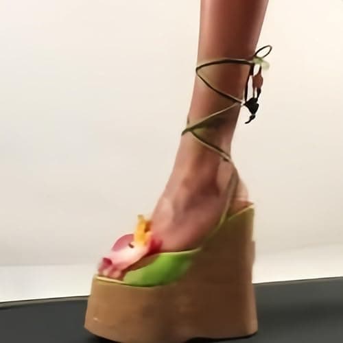 LINMUYOUJIA women's Flowers Cork Platform Bohemian wedge sandals Womens ankle Strap Tropical Peep Toe lime green Tie Up High Heel Party Prom Evening Dance Shoes thumbnail 4