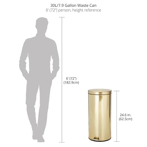 mDesign Tall 30 Liter, Large Round Metal Lidded Step Trash Can, Thin Compact Garbage Bin with Removable Liner Bucket for Bathroom, Kitchen, Craft Room, Office, Garage - Soft Brass thumbnail 3