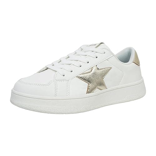 Niluber Star Sneakers for Women Low Top Comfortable Cushioned White Gold Sliver Leopard Platform Sneakers Lace Up Red Glitter Platform Party Shoes - Image 1
