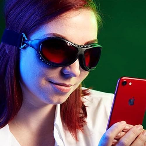 SafetyBlue Sleep Savior Deluxe Ultra with Head Strap - Red Night Glasses - Red Light Glasses for Better Sleep thumbnail 6