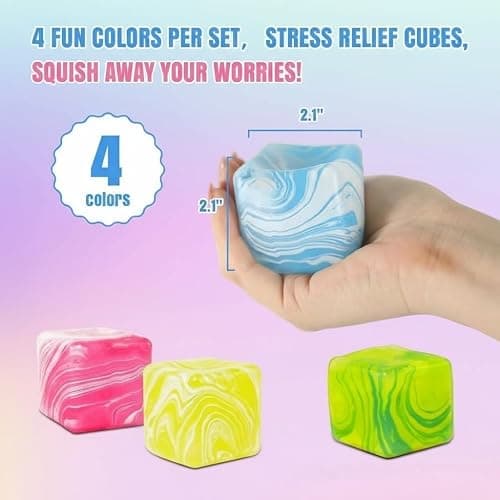 Swirl Fidget Toy Stress Cube: 4 Pack Ice Cube Squishy Fidget Toys | Sensory Toys Stress Balls Filled with Thick Substance for Anxiety Stress Relief, Fidgets Cube for Adults Kids Children Teens thumbnail 2