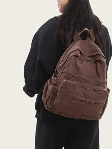 GAMLFL Coffee Brown Canvas Backpack for Women & Men Retro Aesthetic Rucksack Basic Backpack for High School/College Students Travel Laptop Bag thumbnail 4