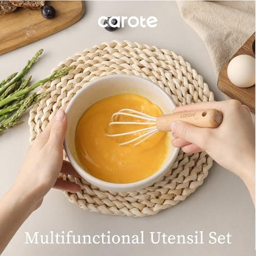 CAROTE Silicone Cooking Utensils Set, Kitchen Utensils Set 10 Pcs for cooking, BPA Free Spatula Set with Heat Resistant Wood Handles for Nonstick Cookware (Cream White) thumbnail 5