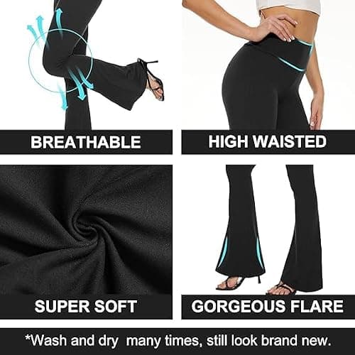 TNNZEET Black Flare Leggings for Women, Crossover Yoga Pants with Pockets Bootcut Flared Leggings thumbnail 4