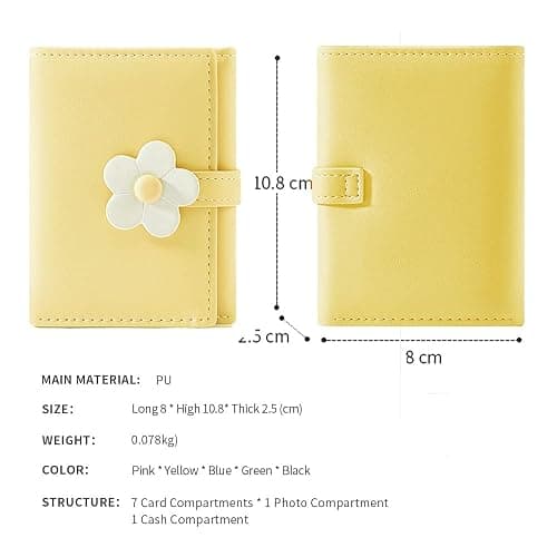 MEISEE Small Wallet for Girls Women Tri-folded Wallet Cash Pocket flowers Print Card Holder Coin Purse with ID Window elegant youthful and cute (2-yellow-2) thumbnail 3