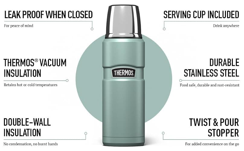 Thermos Stainless King 470ml Multi- Purpose Thermos Flask - Original-Style Flask can be Used as Travel Mug or Insulated Water Bottle for Daily Commute & Weekend Adventures – Duck Egg thumbnail 6