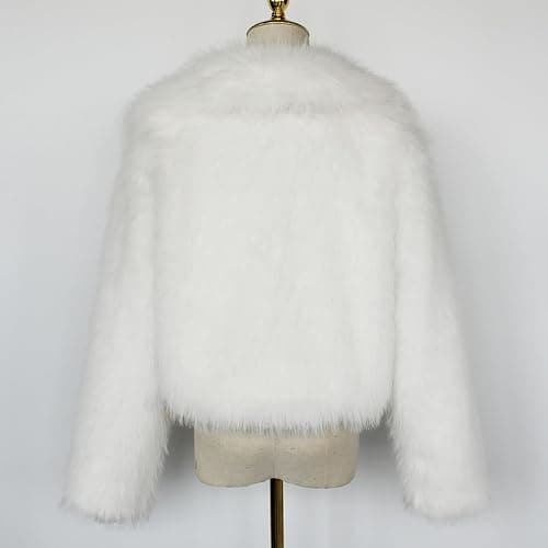 Womens Faux Fur Cropped Coat Luxury Lapel Long Sleeve Fleece Jacket Plush Open Front Cardigan Windproof Outwear Coats Winter Warm Super Soft Thick Short Jackets Parka Fluffy Tops Solid Color thumbnail 5