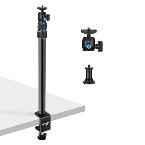 NEEWER Camera Table Mount with Ball Head, 17-40 Inch Adjustable Table Light Tripod with 1/4 Inch Screw and C Clamp for DSLR Camera, Ring Light, Live Stream, Vlog, Maxi Load: 3 kg, TL283 (Blue) - TL283/Blue