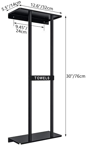 STWWO Towel Racks for Bathroom, Bathroom Towel Storage Wall Mounted 30 inch with Shelf Can Holds 6 Large Towels, Wall Towel Rack for Rolled Towels, Black thumbnail 3