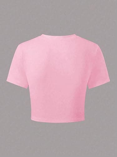 RoseSeek Girl's Floral Graphic Crop Tops Tees Short Sleeve Crewneck Cute Slim Fit T Shirt Summer Tops thumbnail 3