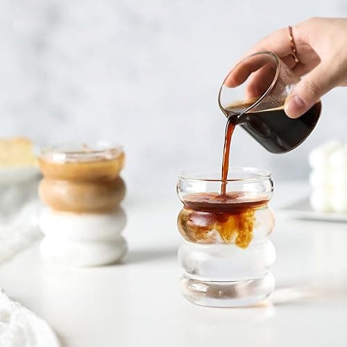 ALINK Bubble Drinking Glasses Tumblers- Wavy Glass Cups Cute Ripple Shaped Vintage Ribbed Glassware- Cocktail, Water, Soda, Juice, Coffee, Milk - 12 oz (350 mL) - Set of 2 thumbnail 2