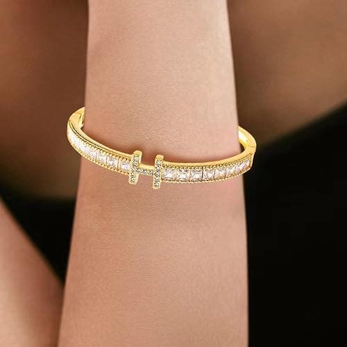 Dainty Bangle Bracelet for Women Personalized Cubic Zirconia Love Bracelets Tiny Waist Oval Bangles Bracelets Gifts for Love thumbnail 3