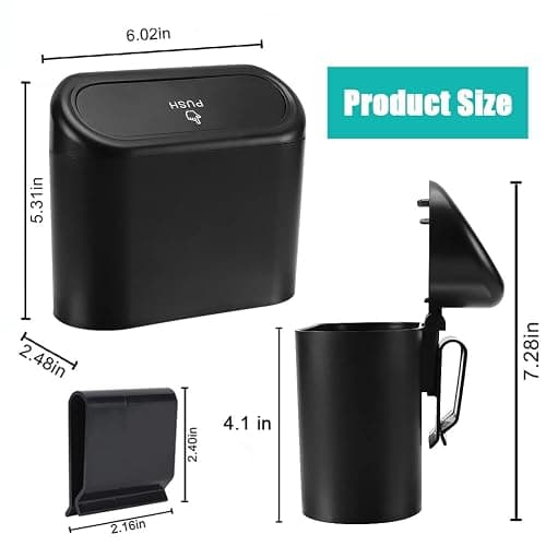 Accmor Car Trash Can with Lid, Mini Auto Dustbin Garbage Organizer with 30 Pcs Plastic Trash Bag, Automotive Garbage Container Bin for Vehicle, Home, Office - Black - 1 thumbnail 2