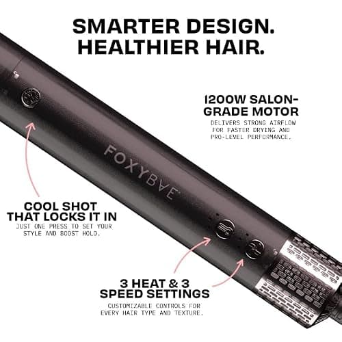 FoxyBae Super Styler Pro Interchangeable Hair Styler Wand Curling Iron Set - w/Drying Cylinder, Ceramic Blowout & Round Brushes, 2 Auto-Wrap Curlers - Frizz-Free, Smooth Hair (Black Rose-Gold) thumbnail 5