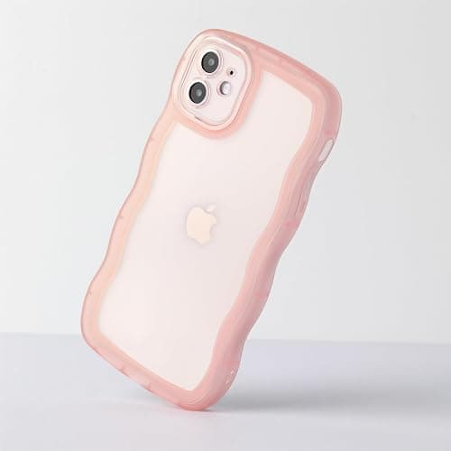 Dumkery Cute Case Compatible with iPhone 12 Case, Clear Pink Curly Wave Frame Anti Slip Soft TPU Shockproof Case Cover for Girls Women thumbnail 5