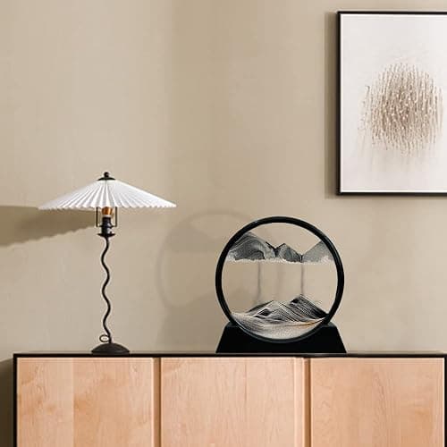Aoderun Moving Sand Art Picture Round Glass 3D Deep Sea Sandscape in Motion Display Flowing Sand Frame Relaxing Desktop Home Office Work Decor (7", Black) thumbnail 4