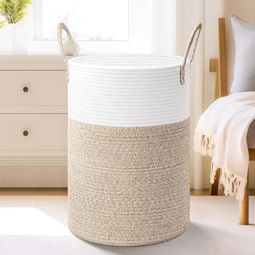 Artfeel Laundry Basket,Woven Cotton Rope Laundry Hamper,60L for Decor Storage of Dirty Clothes,Toys and Blankets in Bathroom,Baby Room and Living Room - Image 1