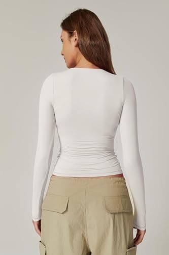 QINSEN Women's Sexy Square Neck Shirt Long Sleeve Double Lined Tees Fitted Going Out Tops thumbnail 2