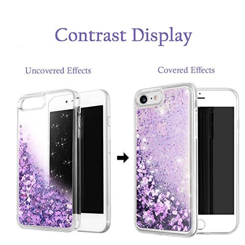 WORLDMOM Compatible with iPhone SE 2022 Case,for iPhone SE 2020 Case,Bling Moving Liquid Floating Sparkle Colorful Glitter Waterfall Clear TPU Protective Case for iPhone 7/8/ se2/ Se3, Purple - Purple 2 thumbnail 2