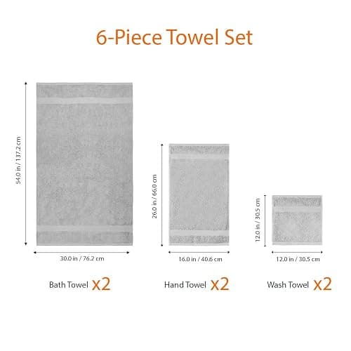 Amazon Basics 6 Piece Oversized Fade resistant Towel set, 100% Cotton towels for bathroom, soft and absorbent, 2 Bath Towels, 2 Hand Towels and 2 Washcloths bathroom towel set, Gray thumbnail 3