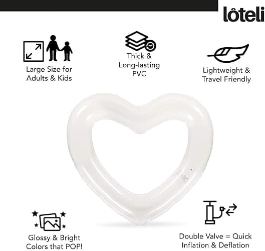 The Original Heart Pool Floats for Adults by LOTELI – Thicker & Stronger – Large Inflatable Pool Floats for Parties Bachelorette Wedding Float – River Lake Beach Raft - Durable & Easy to Inflate - Clear - 1 Pack thumbnail 3