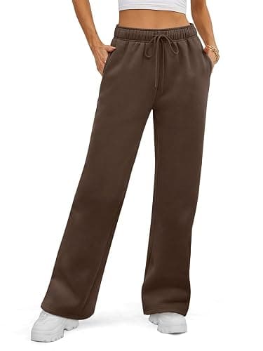 ATHMILE Womens Sweatpants 2025 Fall Baggy Wide Leg Sweatpant Fleece Lined Straight Leg Sweat Pants - X-Large - Brown - Image 1