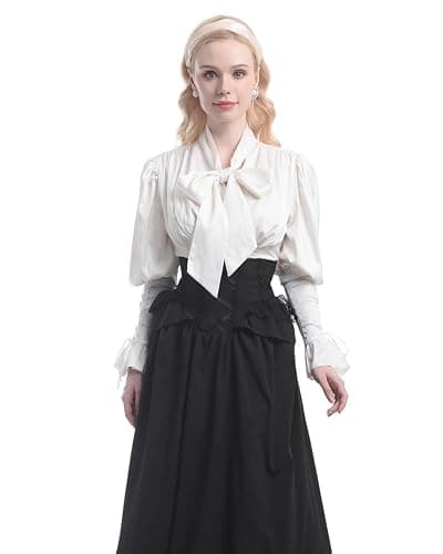 Nuoqi Victorian Blouse Womens Gothic Shirt Vintage Long Sleeve Lotus Ruffle Tops thumbnail 2