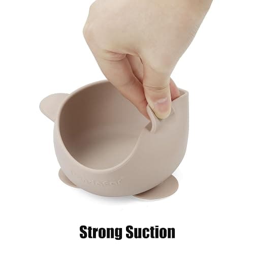 PandaEar 3 Pack Baby Suction Bowls with 3 Spoons, Stay Put Silicone Food Bowl Babies Led Weaning Supplies for Kids Toddlers, BPA-Free (Linen Brown Tan) thumbnail 4