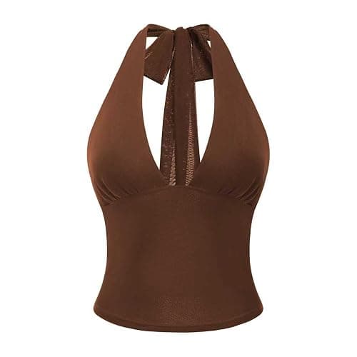 Women's Y2K Mesh Halter Top Sexy V Neck Backless Open Back Leopard Cheetah Print Polka Dot Going Out Tops for Women thumbnail 5