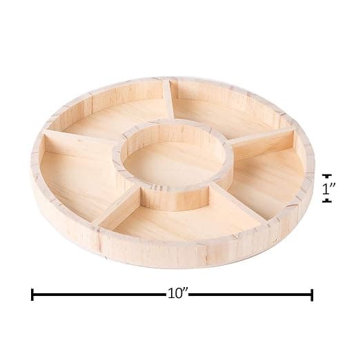 Montessori Wooden 2 Pack Round Tray 6 Section Divided Serving Tray for Appetizers & Snacks Chip & Dip Platter 10'x1' thumbnail 3