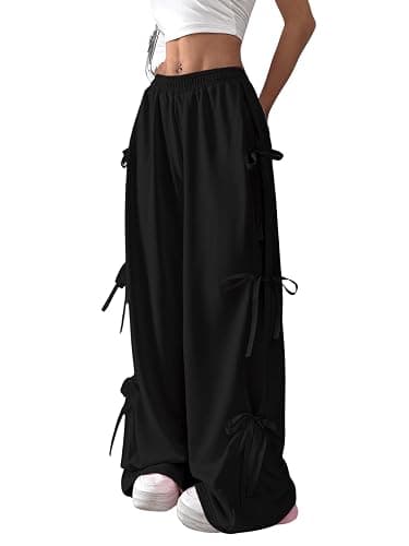 Verdusa Women's Baggy Sweatpants Elastic Waist Casual Bow Wide Leg Pants with Pocket Y2K Going Out Travel Pants - Image 1