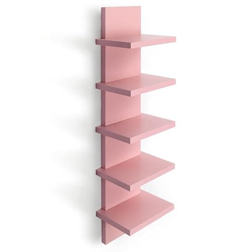 Bloddream 5 Tier Wall Shelves Pink, Vertical Column Shelf Floating Storage Home Decor Organizer Tall Tower Design Utility Shelving Bedroom Living Room, 30.7 - Image 1