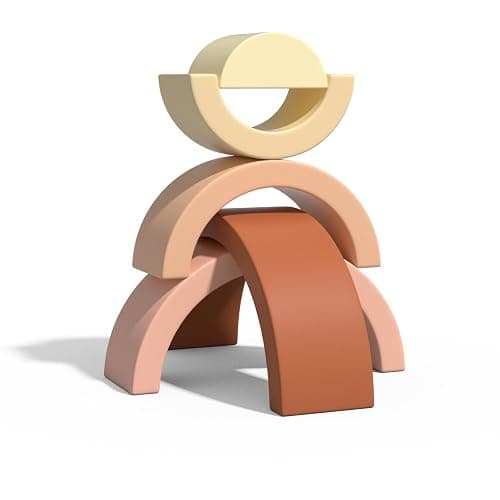 Asweets Wooden Stackable Rainbow Toy, 5 PCS Wooden Building Blocks Set for Baby, Kids and Toddlers, Montessori Rainbow Nesting Puzzle, Enhance Hand-Eye Coordination, Cognitive Development, Pink thumbnail 6