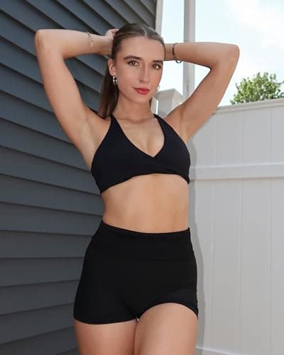SUUKSESS Women 2 Piece Open Back Strappy Sports Bra Pack Twist V Neck Workout Crops thumbnail 5
