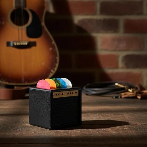 H.WW Guitar Pick Holder Case, Mini Amp Speaker Shaped with 5 Picks | ABS plastic molded, not 3D printed, hand-painted gold finish, snug-fit closure,amp speaker shape,Unique Gifts for Musicians thumbnail 6