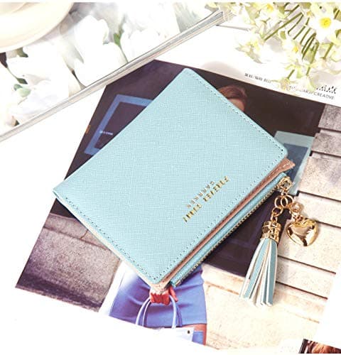 Belsmi Women's Small Compact Slim Leather Mini Wallet Lady Purse Zipper Pocket Card Organizer Bifold Wallets (Grey) thumbnail 2