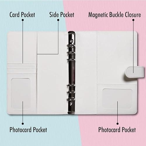 A5 Kpop Photocard Binder with 240 Pockets, Photocard Holder Album with 30 Double Sided Photocard Sleeves Pack, 6 Ring PU Leather Binder Cover, Cute Polaroid Organizer Book (White) thumbnail 5