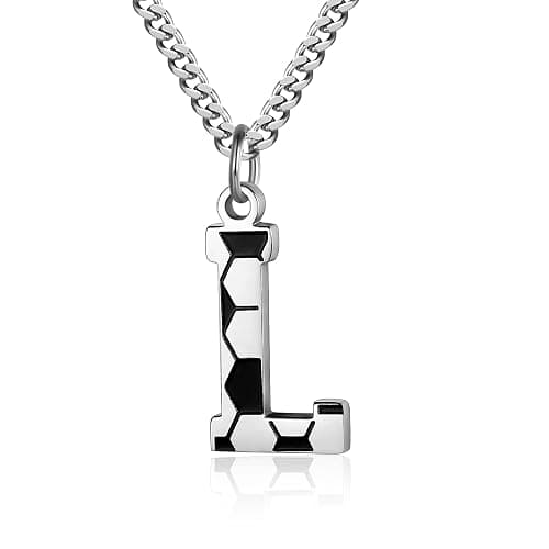 AIAINAGI Initial A-Z Letter Soccer Necklace for Men - Charm Pendant With Stainless Steel Silver Chain 22inch - Personalized Gift - Image 1