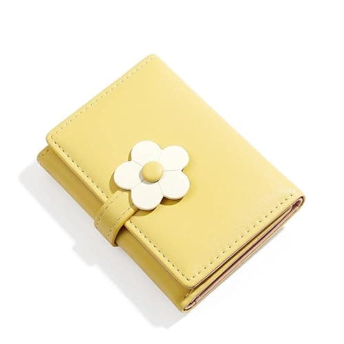 MEISEE Small Wallet for Girls Women Tri-folded Wallet Cash Pocket flowers Print Card Holder Coin Purse with ID Window elegant youthful and cute (2-yellow-2) thumbnail 4