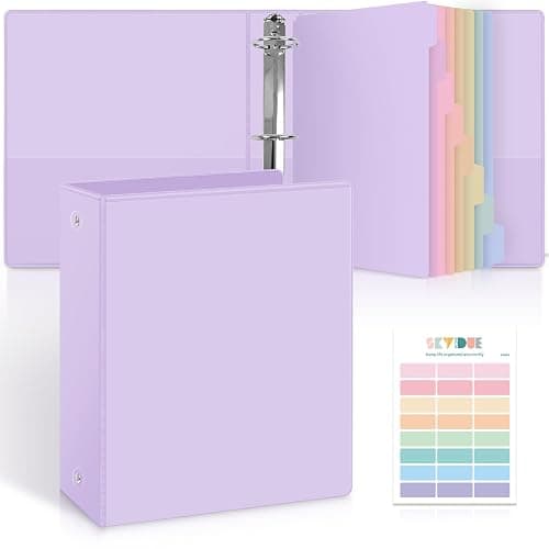 SKYDUE 2 Inch 3 Ring Binder with 8 Tab Dividers & 24 Labels, Large Capacity Pastel Binder Organizer for Letter Size Paper, Aesthetic School Binder for Documents, Office & Home Organization, Purple - Image 1