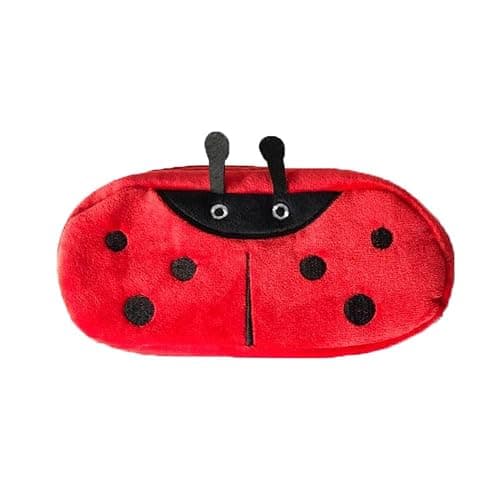 HSYHERE Creative Cute Lovely Funny Happy Animals Bear Frog Face Fruit Strawberry Watermelon Soft Stuffed Surface Clothes Zipper Pencil Box Pencil Case Pencil Holder Pouch Pen Bag - Red Ladybug - Image 1