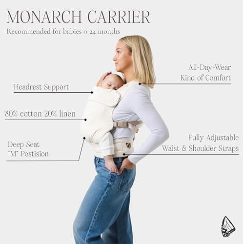 Mabē Monarch Ergonomic Baby Carrier – Premium Cotton Soft Structured Newborn to Toddler Carrier with Hip-Healthy Design, 3 Carry Positions (7-35lbs), Lightweight & Breathable, (Evergreen) thumbnail 3