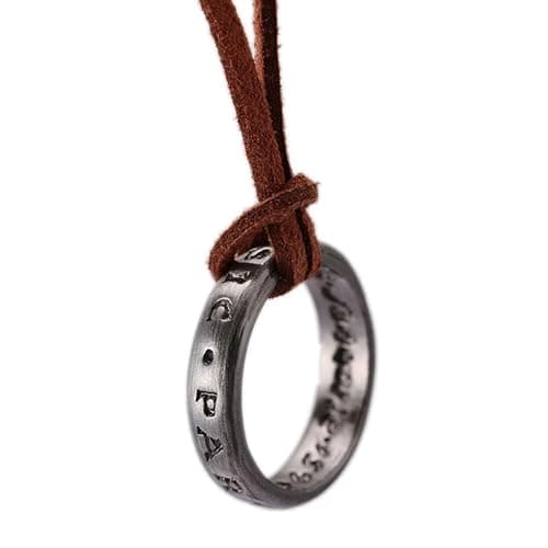 hooseiki Unisex Uncharted 4 Nathan Drake Ring Pendant Necklace with Adjustable Brown Leather Chain - Image 1