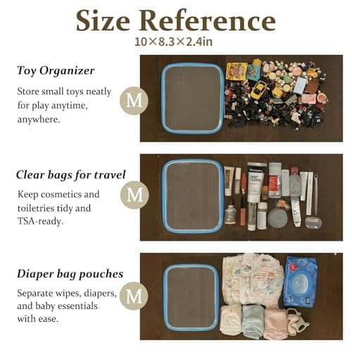 WELPIRT 4 pcs Clear Zipper Pouches,Hard Shell Zipper Case, Toiletry Bag for Travel, CLear Diaper Bag, Toiletry Pouch, Travel Organizer, Cosmetic Bag,Toy Storage Bins (M+3S) (Blue) thumbnail 5