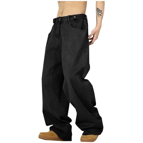 Yihaojia Mens Baggy Jeans Y2k Hip Hop Denim Wide Leg Pants Loose Fit Dance Skateboard Pants Fashion Jeans Vintage Streetwear thumbnail 2