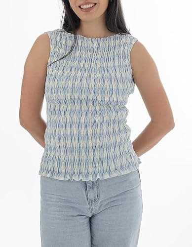 Shirred Tank Top Women Smocked Ruffle Frill Sleeveless Y2k Halter Peplum Top Ruffled Going Out Tops Streetwear thumbnail 4