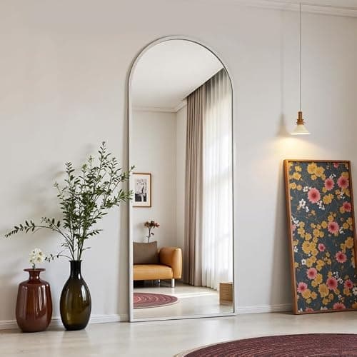 OGCAU Floor Full Length Mirror, 56"x20" Arched Full Body Mirror, White | Aluminum Alloy Frame, Floor, Standing, Hanging, Leaning, Wall Mounted, Suitable for Bedroom, Living Room, Entryway, Cloakroom thumbnail 6