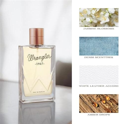 Wrangler 1947 Perfume by Tru Western, 2.5 fl oz, Jasmine, Denim, White Leather, and Amber Drops Scented Eau de Parfum thumbnail 2