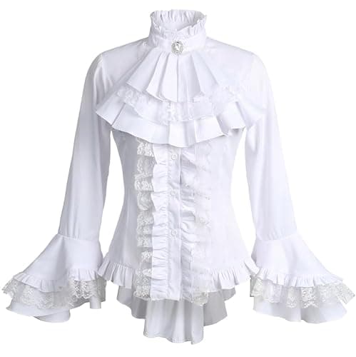 Gothic Victorian Blouse for Women Sweet Lolita Shirt High Low Irregular Ruffles Lotus Hem Medieval Tops - Image 1